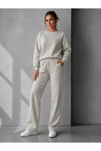 Kadin 3 İ̇pli̇k Şardonlu Bi̇si̇klet Yaka Oversi̇ze Yumuşak Sweatshirt Eşofman Takimi - Gri - 1