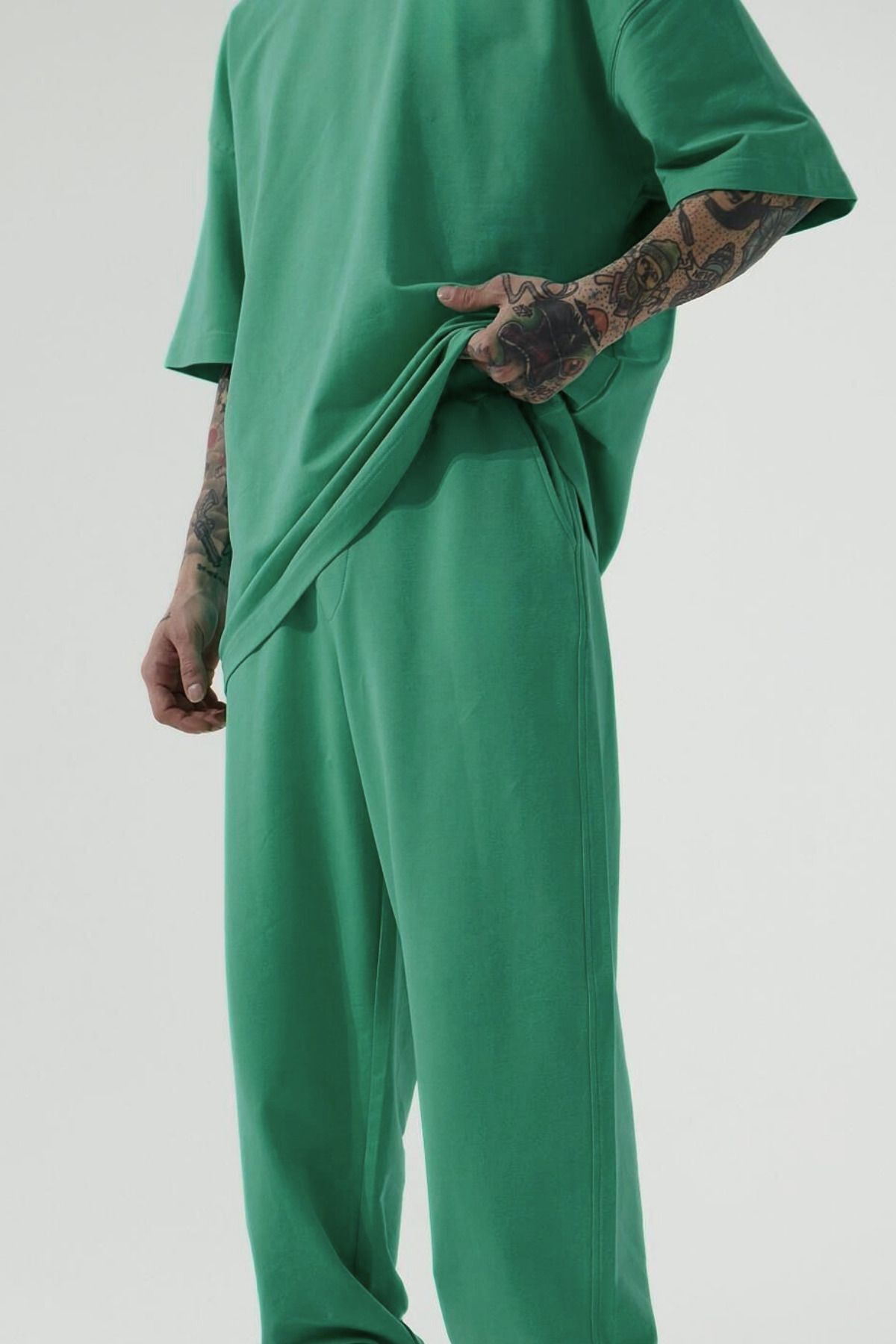Erkek Oversize T-shirt Ve Eşofman Altı Pijama Takımı - YEŞİL - 2