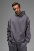 Erkek Rahat Kalıp Spor Ve Günlük Kapşonlu Sweatshirt - Füme - 3