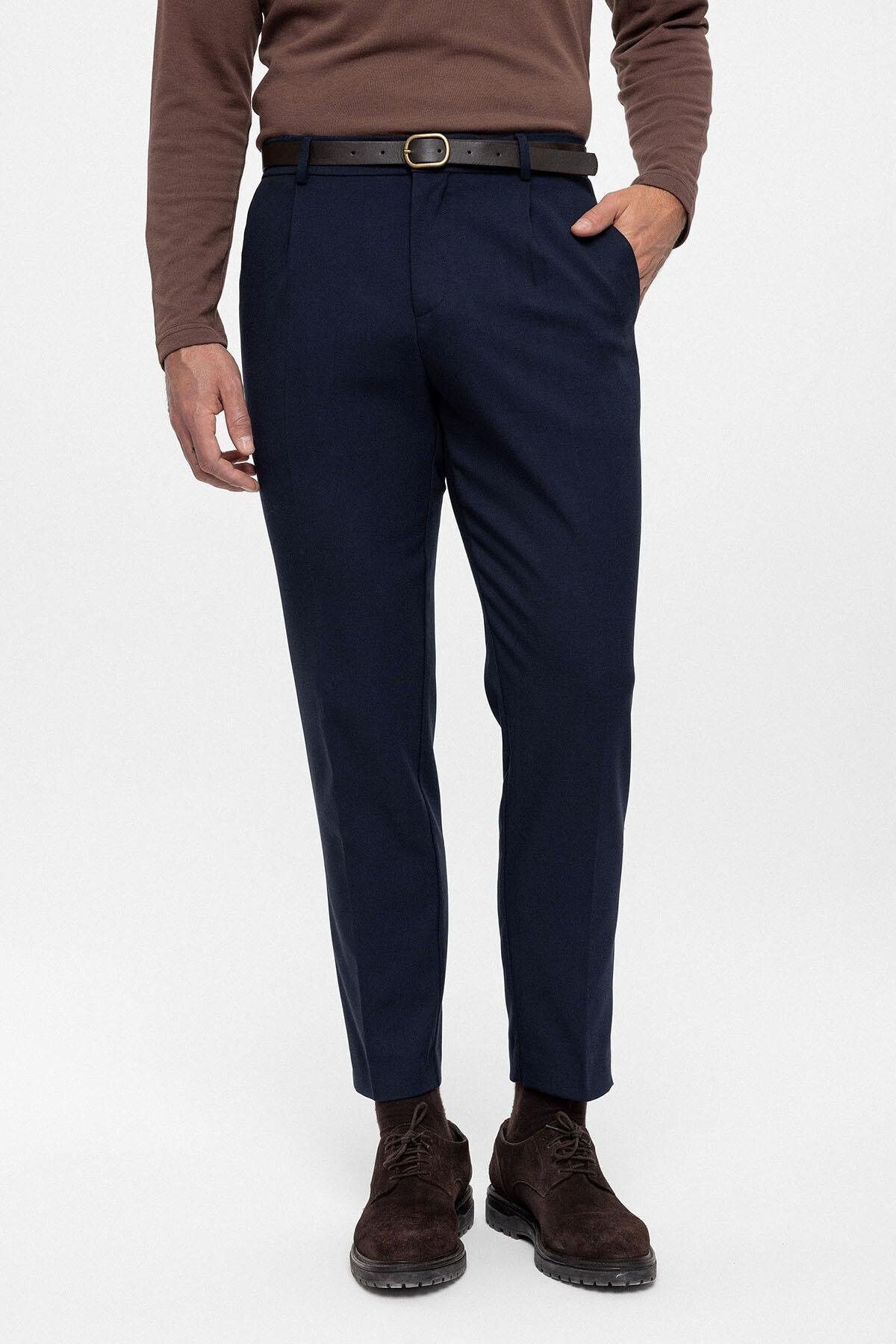 Erkek Lise Regular Esnek Likralı Bilek Boy Kumaş Pantolon - Lacivert - 4