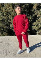 Erkek Bordo Bisiklet Yaka Eşofman Takımı Regular Fit - Bordo - 4