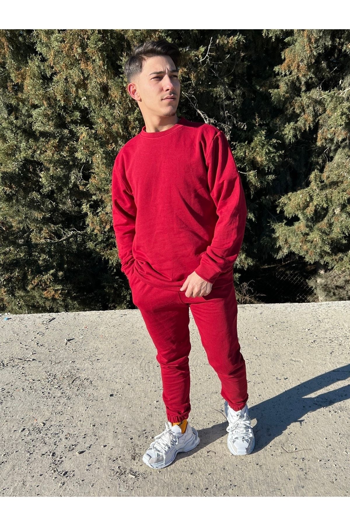 Erkek Bordo Bisiklet Yaka Eşofman Takımı Regular Fit - Bordo - 4