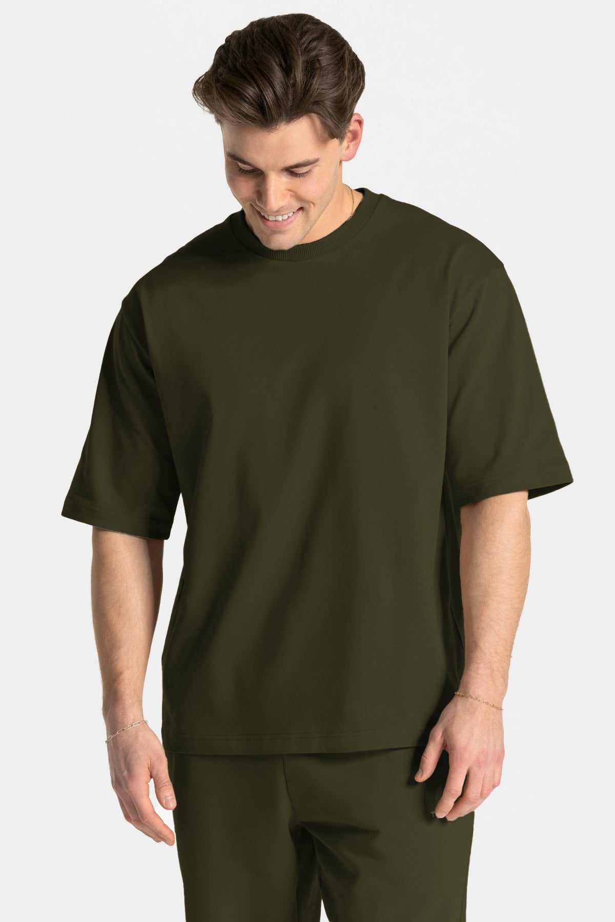 Erkek Kısa Kollu Basic Oversize Eşofman Takımı - Haki - 4