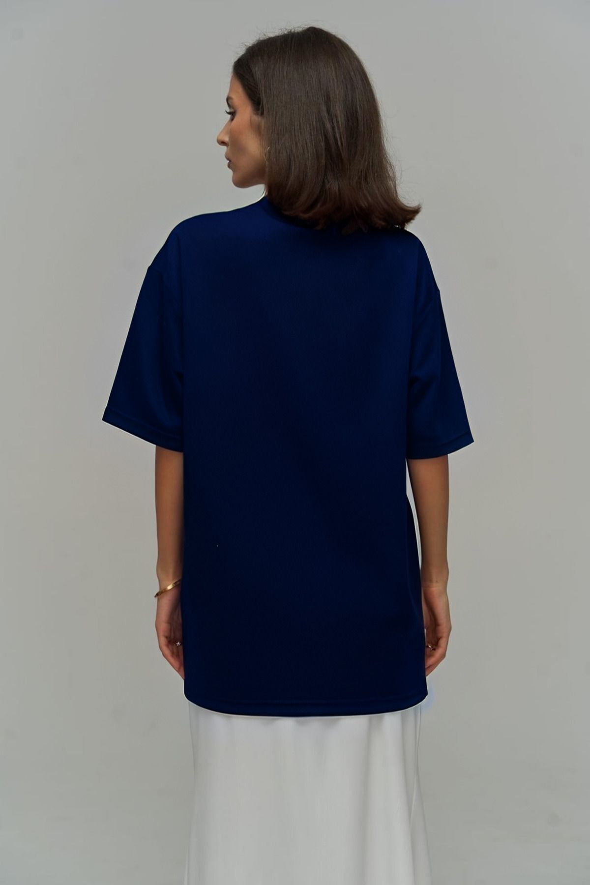 Kadın Lacivert Batik Oversize Kısa Kollu Cool T-shirt - Lacivert - 5