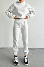 Kadın Oversize Geniş Kalıp Basic Pamuklu Eşofman Takıım - Beyaz - 1