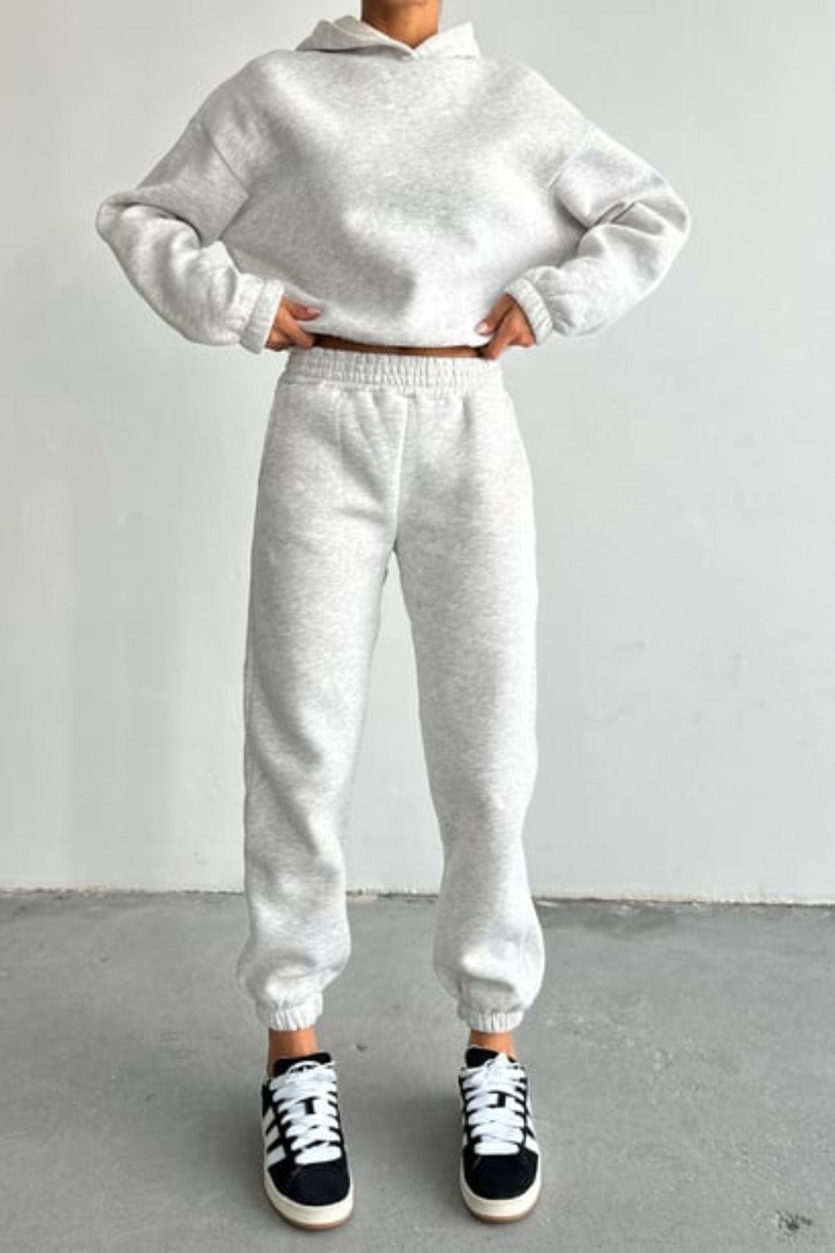Kadın Oversize Geniş Kalıp Basic Pamuklu Eşofman Takıım - Beyaz - 1