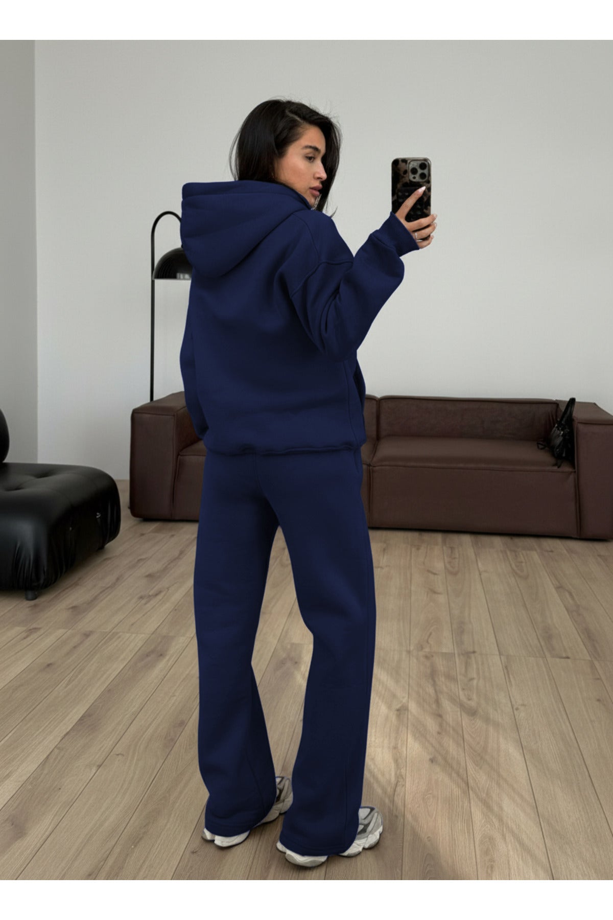 Kadın Boyfriend 3 İplik Şardonlu Bol Paça Oversize Casual Takım - Saks Mavi - 3
