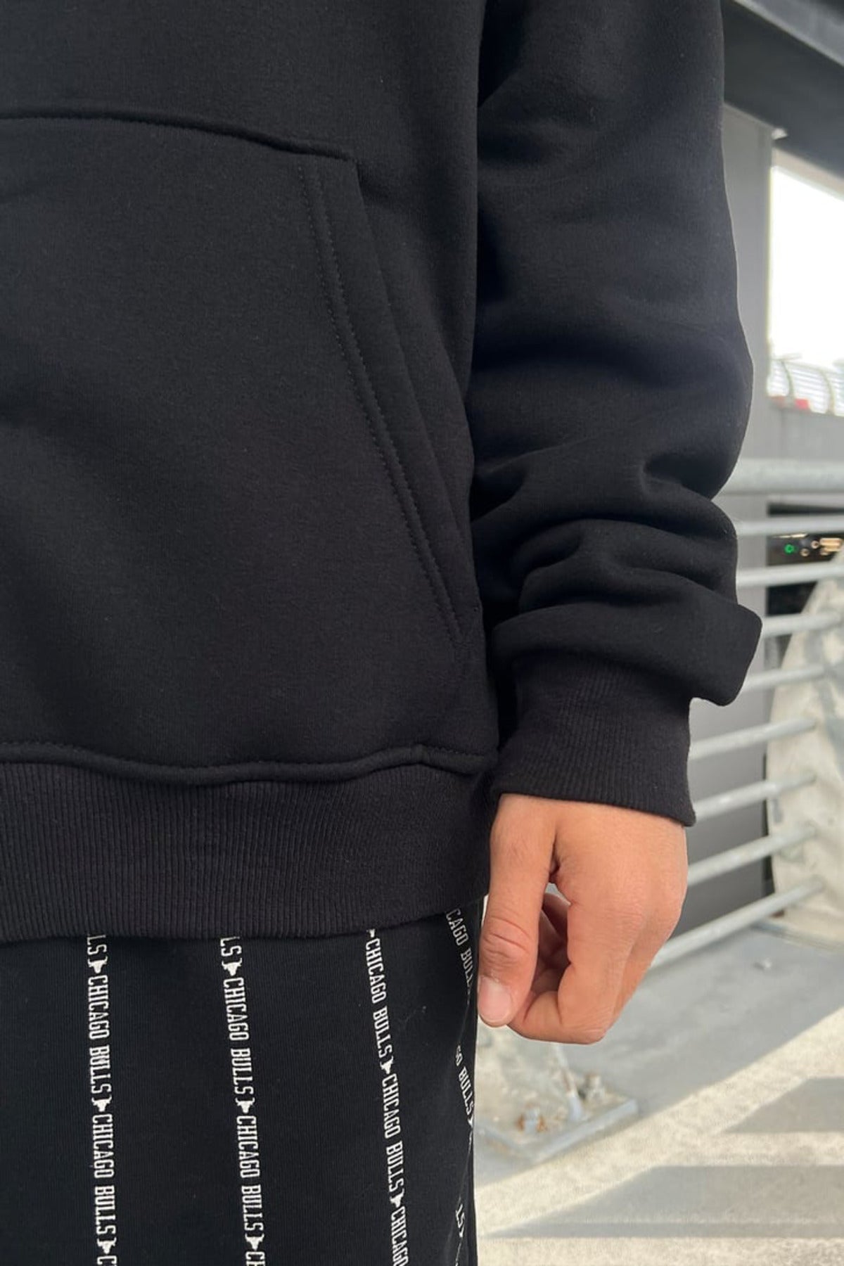 Erkek Si̇yah Bol Kalıp Basic Baskısız Düz Sweatshirt Hırka - Siyah - 3