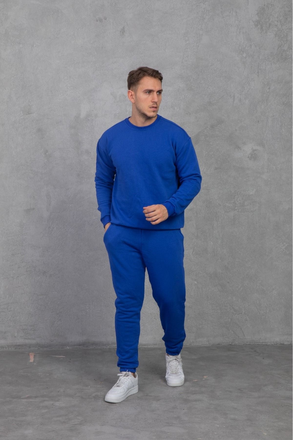 Erkek Bisiklet Yaka Oversize Salaş Bol Eşofman Takımı - Saks Mavisi - 1