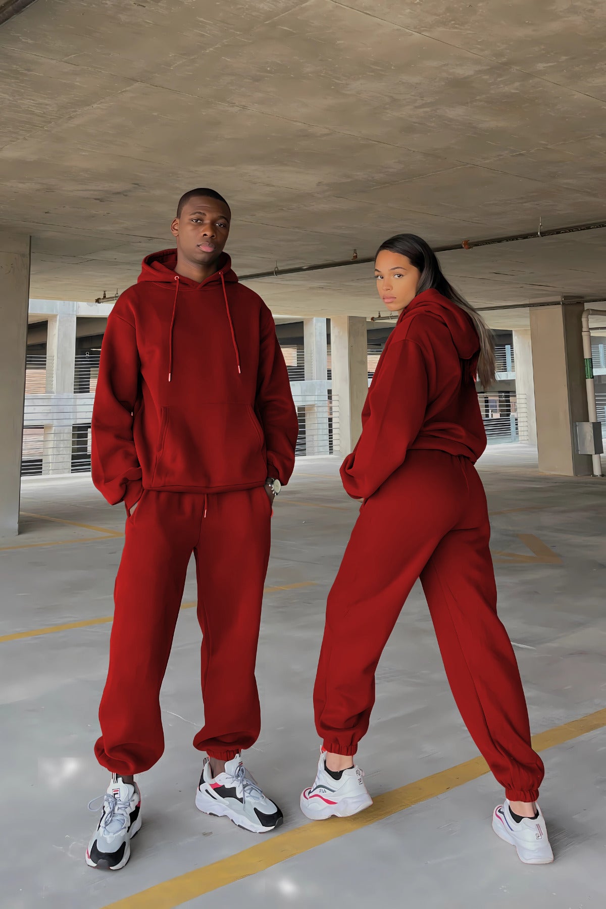 Çiftlere Özel (tekli̇) Oversize Couple Eşofman Takımı - Kırmızı - 1