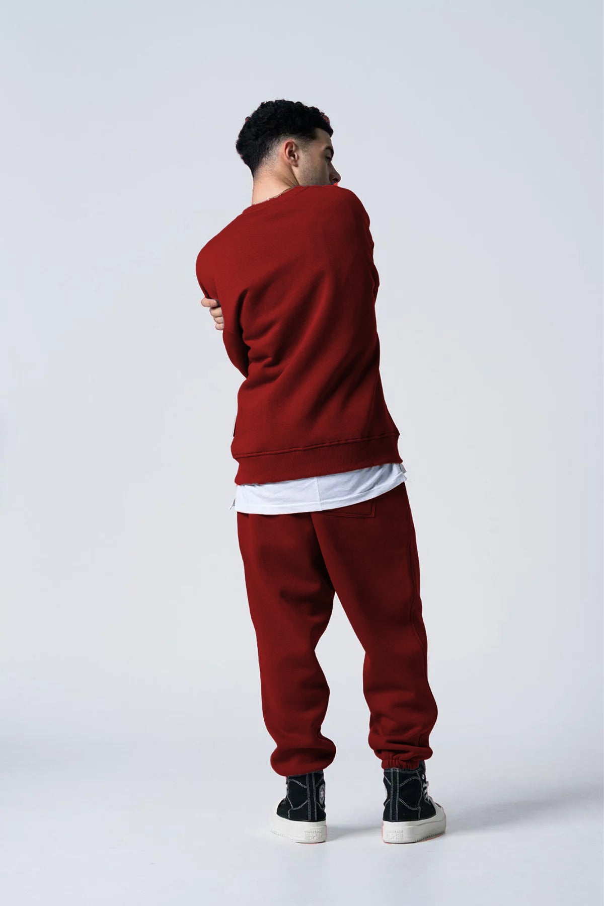 Basic Erkek Bisiklet Yaka Sweat Ve Eşofman Takım - Bordo - 4