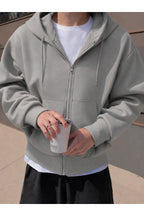 Erkek 3 İ̇pli̇k Fermuarli Kapüşonlu Oversi̇ze Rahat Sweatshirt Hirka - Gri - 2