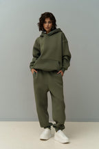 Kadın Eşofman Takımı Sweatshirt Jogger Haki̇ Oversize Şardonlu Kapüşonlu - Haki - 6