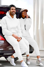 Kadın Erkek Trend Model Çiftlere Özel 3 İplik Oversize Kışlık Kalın Tekli̇ Eşofman Takımı - Beyaz - 1