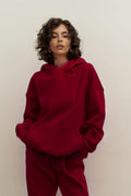 Kadın 3 İ̇plik İ̇çi Pamuklu Kanguru Cep Regular İ̇çi Pamuklu Oversize Sweatshirt - Bordo - 1