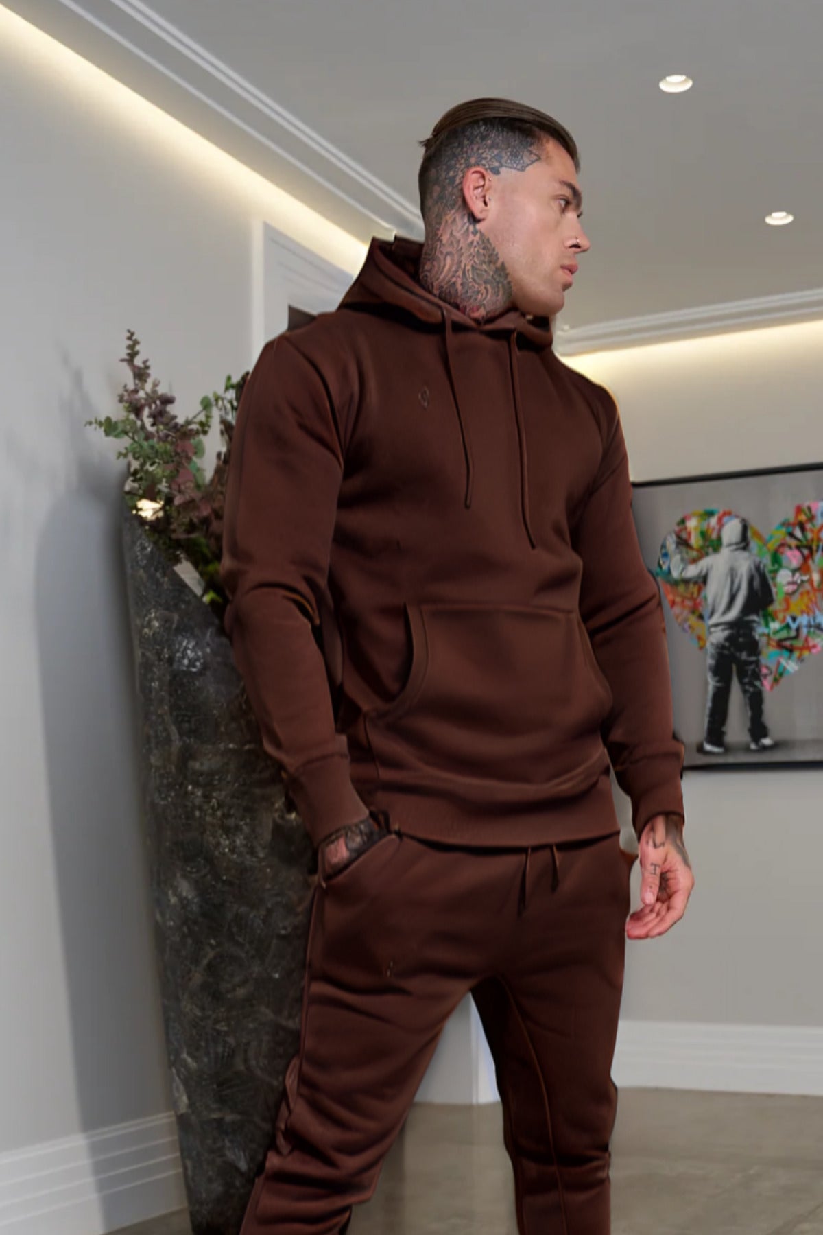 Erkek Esnek Kaliteli Spor Model Sweatshirt - Kahverengi - 3