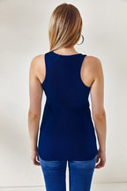 Kadın Laci̇vert Fitilli Basic Örme Askılı Sporcu Atlet - Lacivert - 2
