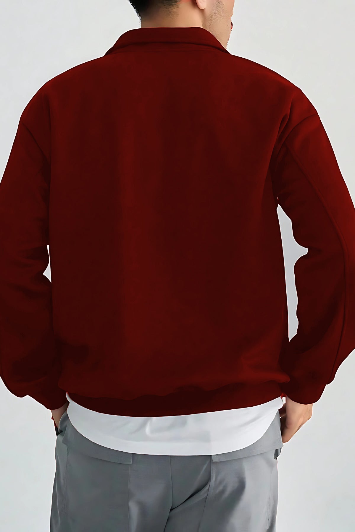 Erkek Dik Yaka Fermuarlı Sweatshirt 3 İplik Puf - Kırmızı - 4