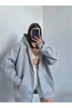 Kadın Fermuarlı Oversize Kanguru Cep Hırka - Grimelanj - 1