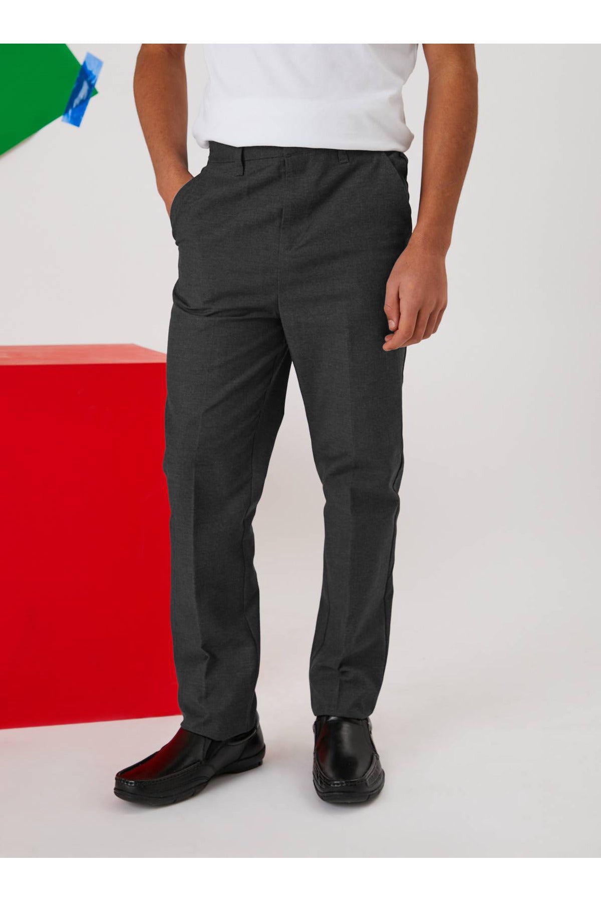 Erkek Klasik Düz Baskısız Okul Pantolon - Füme - 1