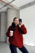 Kadın Kapşonlu Sweatshirt - Bordo - 1