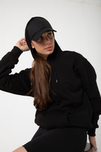 Kadin 3 İ̇pli̇k Kapşonlu Kanguru Cep 3 İ̇pli̇k Sweatshi̇rt - Siyah - 4