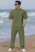 Erkek Rahat Kısa Kollu Yazlık Pijama Takımı - GREEN - 1