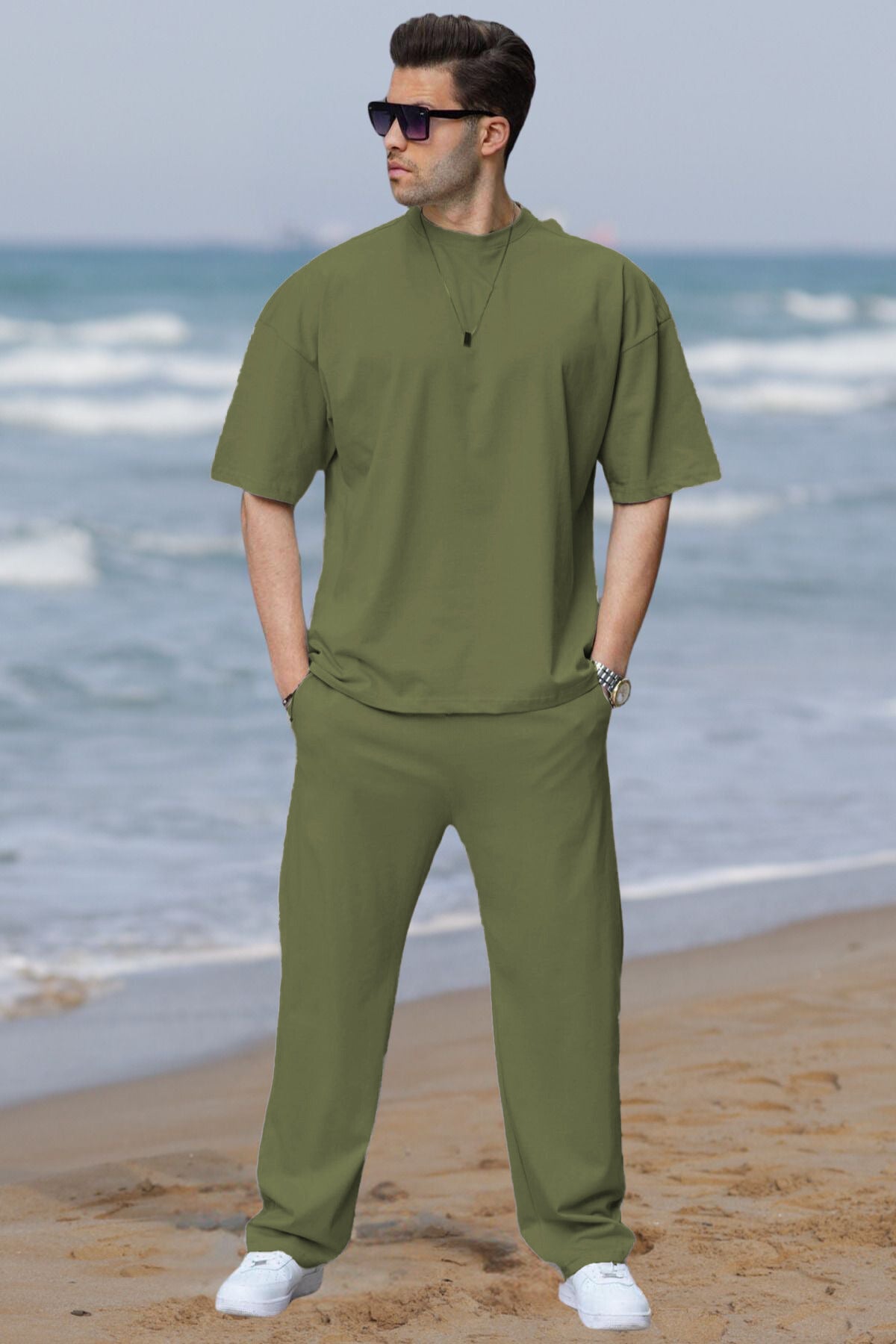 Erkek Rahat Kısa Kollu Yazlık Pijama Takımı - GREEN - 1