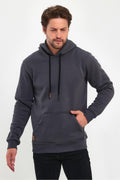 Erkek Kapşonlu Kanguru Cepli̇ 3 İ̇pli̇k Kalin Sweatshi̇rt - Füme - 1