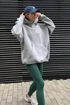 Kadin 3 İ̇pli̇k Kapşonlu Kanguru Cep Sweatshi̇rt - Gri - 4