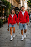Unisex Kapüşonlu Oversize Full Fermuarli Rahat Kesi̇m Mevsi̇mli̇k Yeni̇ Sezon Günlük Hirka - Kırmızı - 1