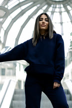 Kadın Pamuklu Bisiklet Yaka Sweatshirt - Lacivert - 1