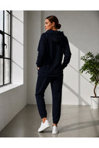 Kadin 3 İ̇pli̇ş Kapüşonlu Fermuarli Sweatshirt Hirka Yüksek Bel Jogger Eşofman Takimi - Lacivert - 4
