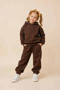 Çocuk Unisex Oversize Modern Kesi̇m Kapüşonlu Kanguru Cepli̇ Süper Yüksek Bel Günlük Eşofman Takimi - Kahverengi - 1