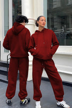Kadın Erkek Trend Model Çiftlere Özel 3 İ̇plik Oversize Tekli Eşofman Takımı - Bordo - 2