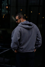 Erkek 3 İ̇plik Smoked Tam Fermuarlı Hoodie Sweatshirt - SMOKED - 4