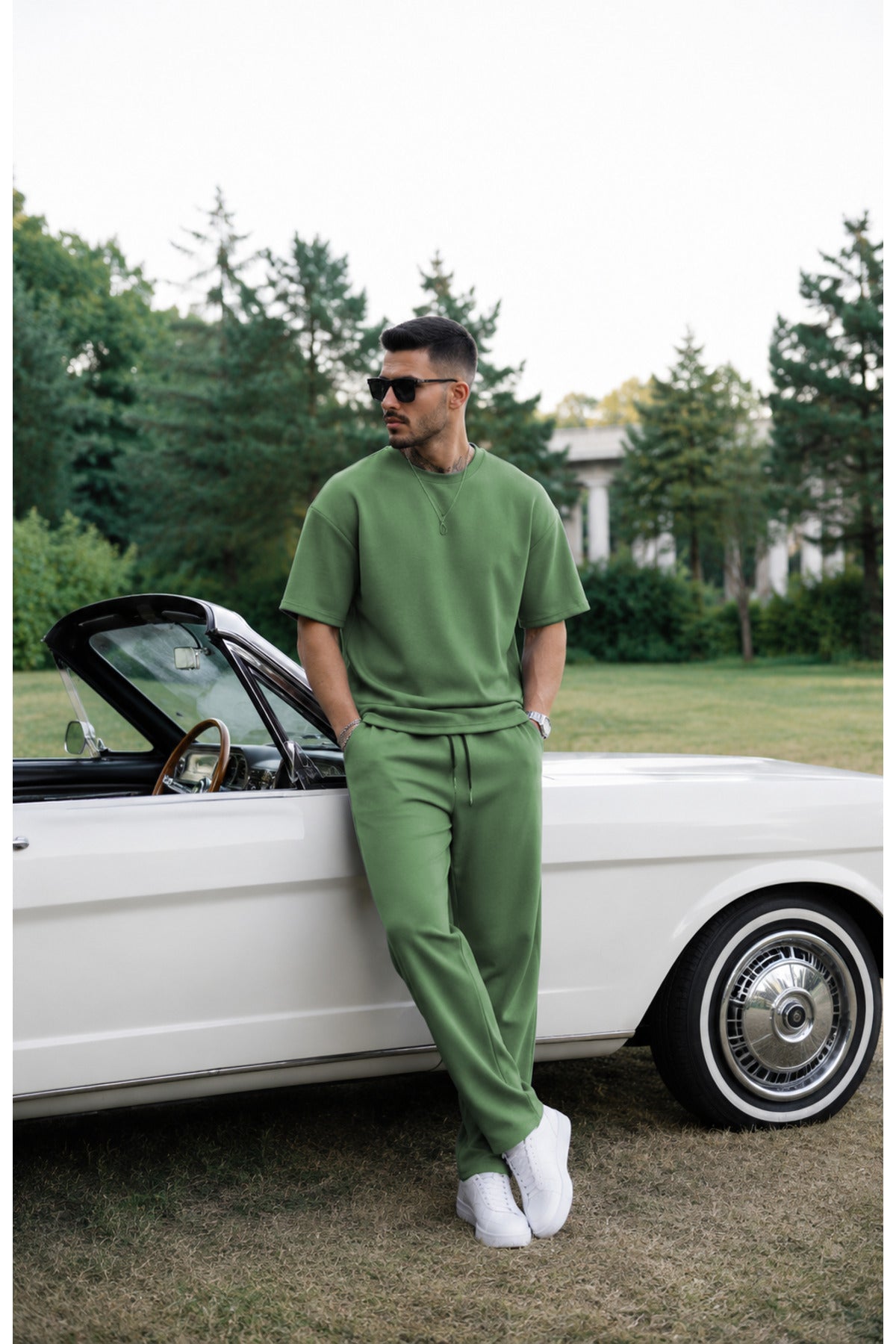 Erkek Trend Model Yazlık İ̇nce Rahat Eşofman Takımı - Yeşil - 1