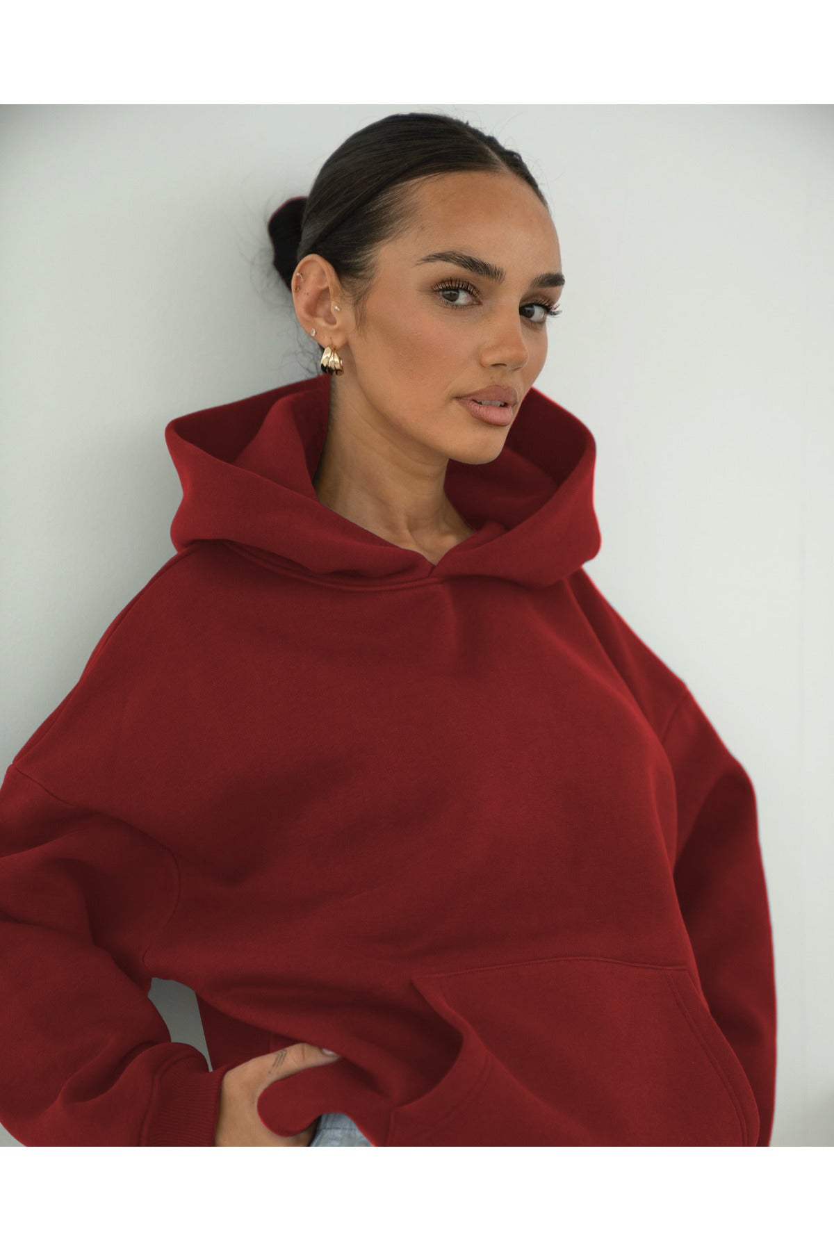Basic Baskısız Düz Okul Sweatshirt - Kırmızı - 1