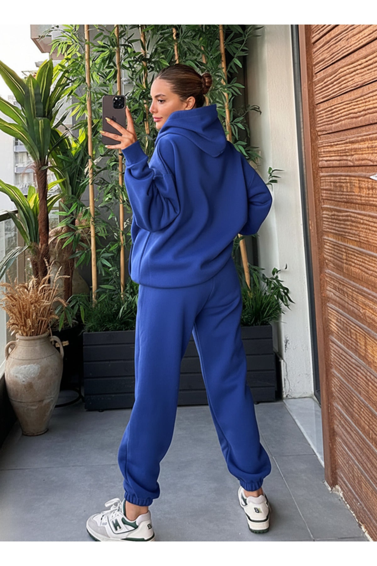 Kadin Kalin Comfort Sweatshi̇rt Yüksek Bel Eşofman Takimi - Saks Mavi - 3