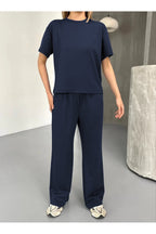 Kadın Modal Oversize Bol Paça Yüksek Bel 2 İ̇plik Alt Üst Takım - Lacivert - 2