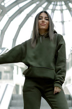 Kadın Pamuklu Bisiklet Yaka Sweatshirt - Haki - 4