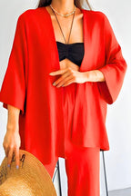 Kadın Bol Paça Kimono Alt Üst Takım - Kiremit - 2