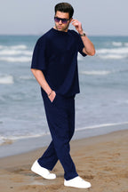 Erkek Lacivert Oversize Kısa Kollu Yazlık Eşofman Takımı - Navy Blue - 2