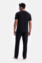Erkek Si̇yah T-shirt Alt Üst Penye Pijama Takımı - Siyah - 4