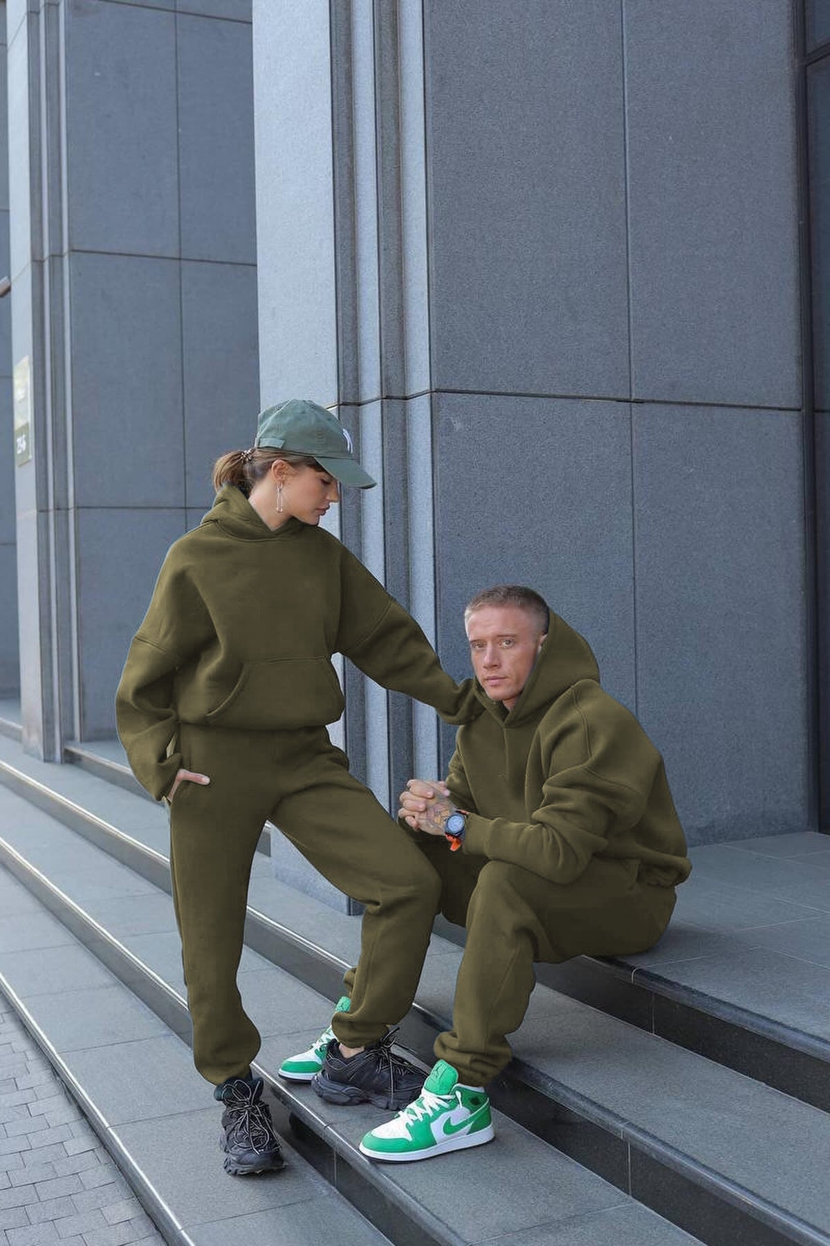 Unisex 3 İ̇pli̇k Şardonlu Çi̇ftleri̇n Kullanimina Uygun Jogger Eşofman Takimi (tekli̇) - Açık Haki - 1