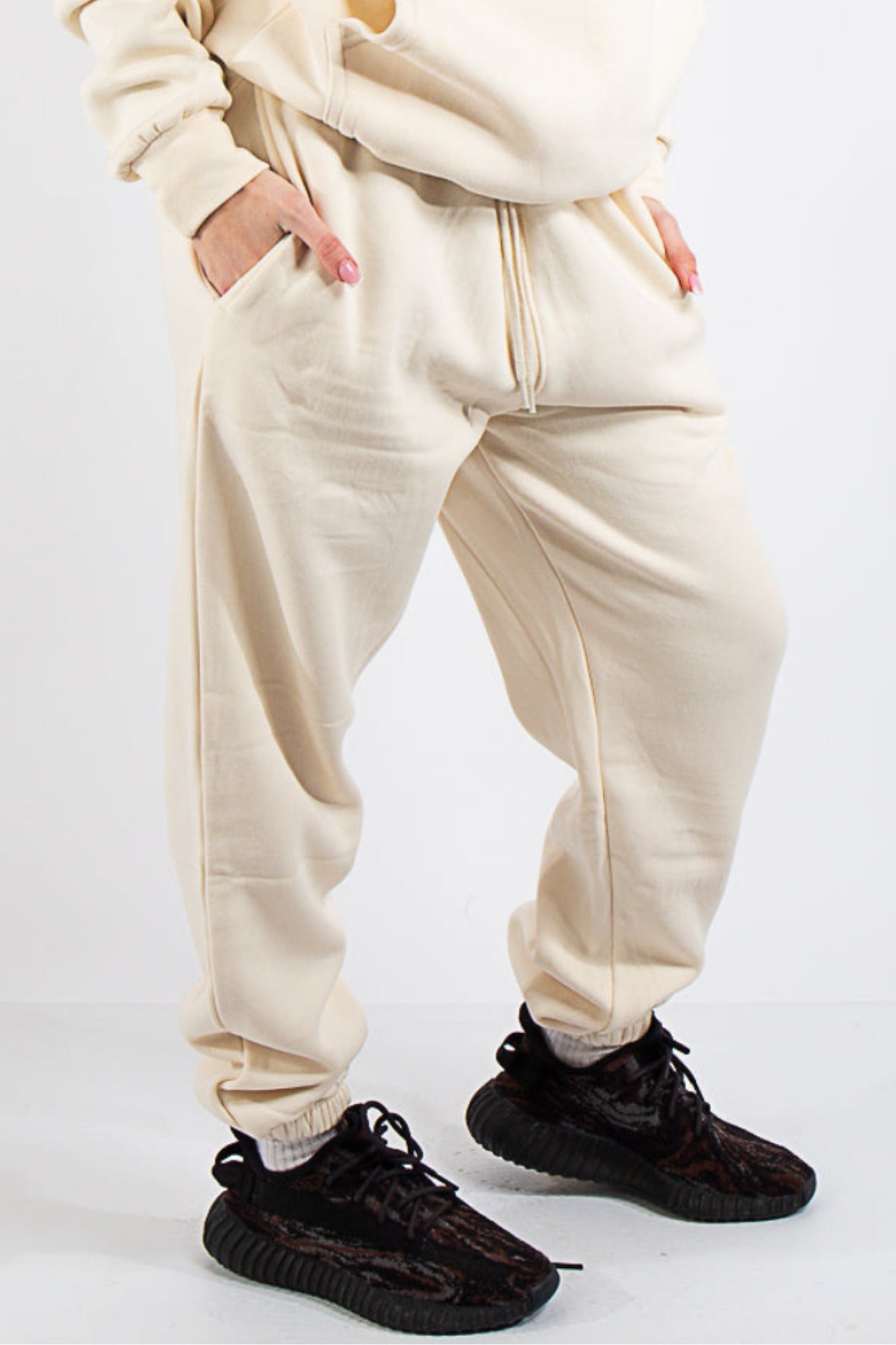 Oversize Bol Kesim Eşofman Altı Lastikli - Krem - 3