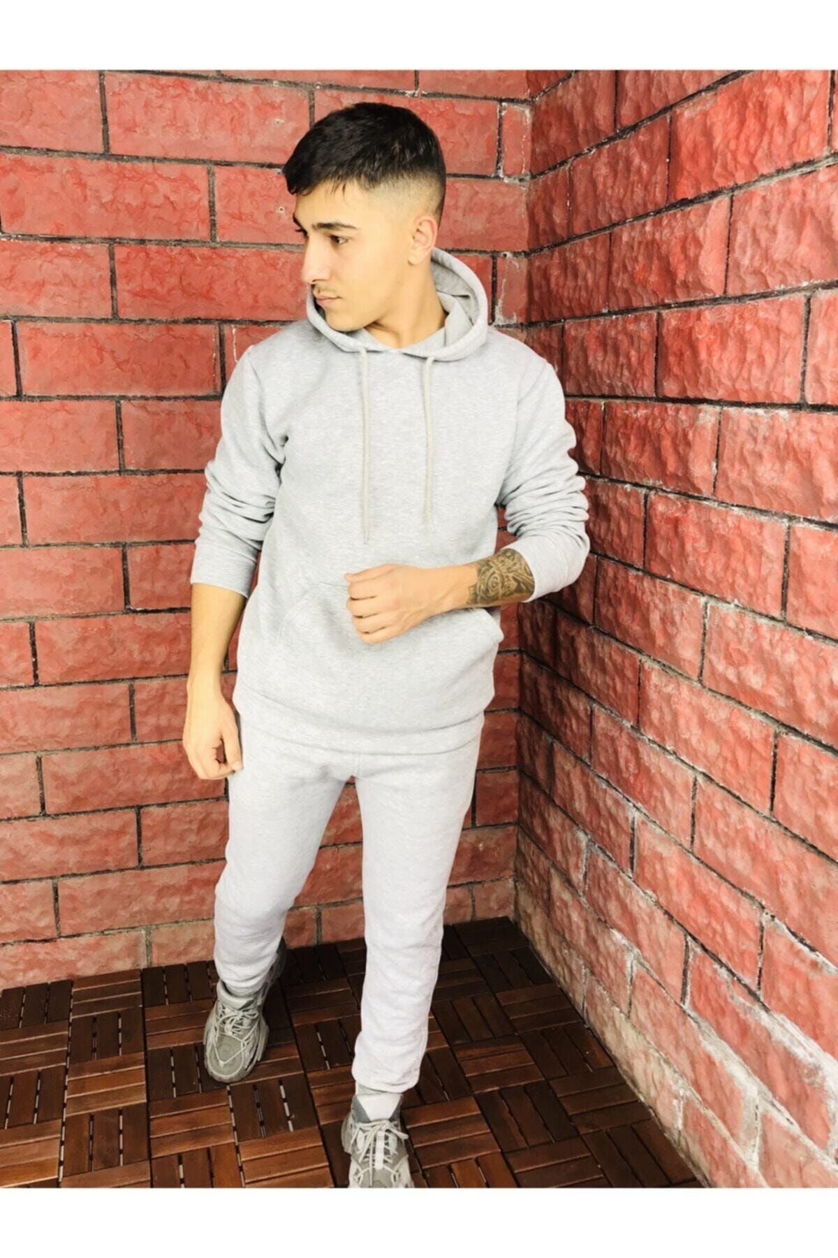 Unisex Gri Melanj Şardonlu Eşofman Takımı - Gri Melanj - 5