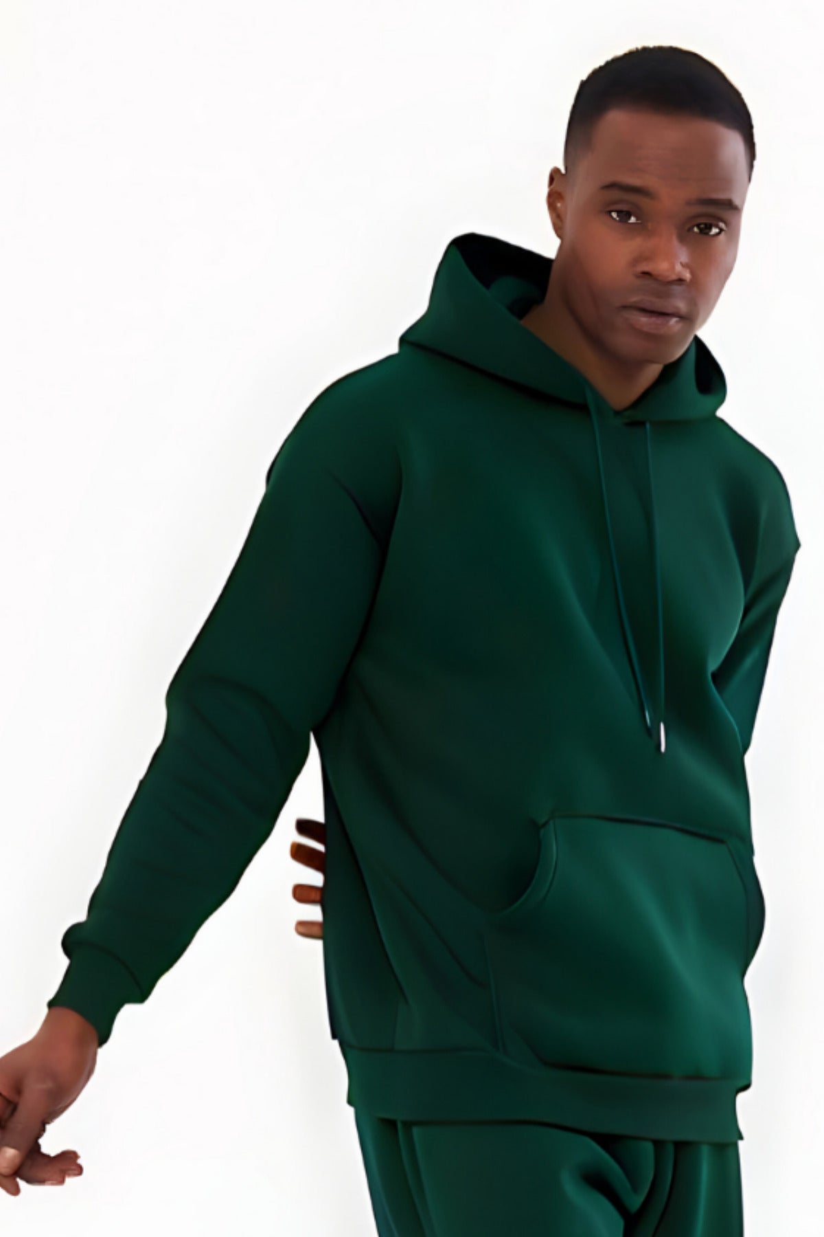 3iplik Bisiklet Yaka Kalın Sweatshirt Pamuklu - Yeşil - 2