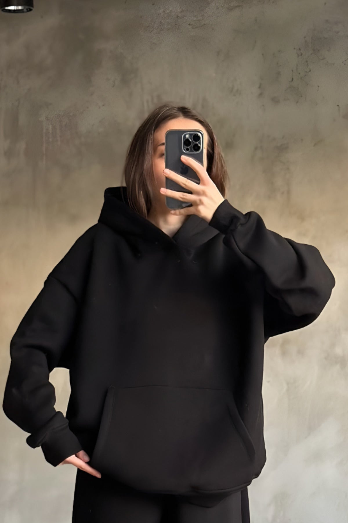 İ̇çi Pamuklu Bol Kalıp Sweatshirt - Siyah - 2