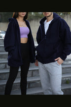 Çiftlere Özel Unısex Laci̇vert (tekli) Fermuarlı Couple Hırka - Lacivert - 3